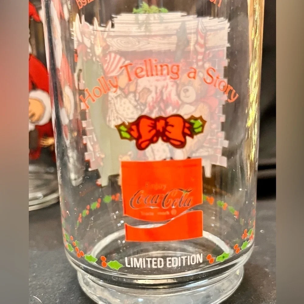 3 Vtg Christmas Tumbler Glasses Mixed Lot Coca Cola McCrory American Greetings
